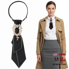 Tucnoeu Black Tie for Women with Big Crystal, Adjustable Pre-tied Neckties for