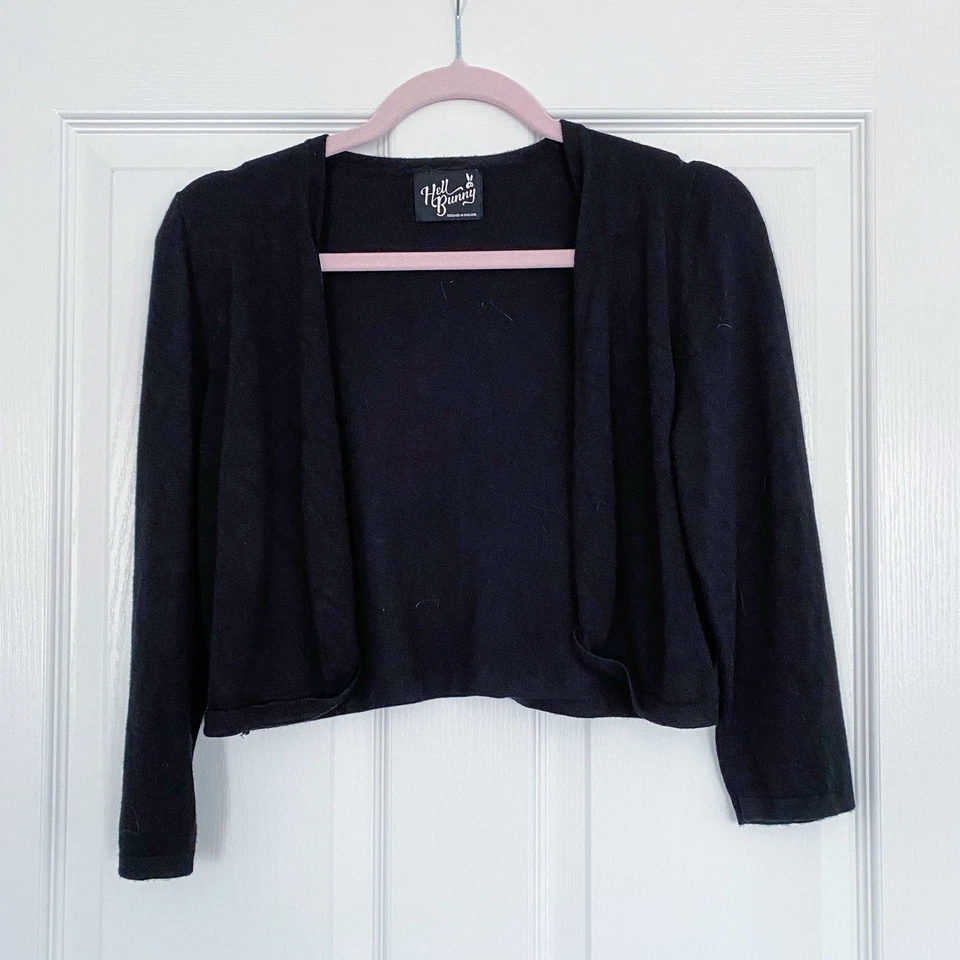 Womens Ladies Hell Bunny 3 Quarter Black Long Sleeve Cardigan Top Jumper Size M - Image 1 of 1