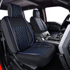 F150 Faux Leather Seat Covers, fit for 2015-2026 F150 Full Set Black Blue