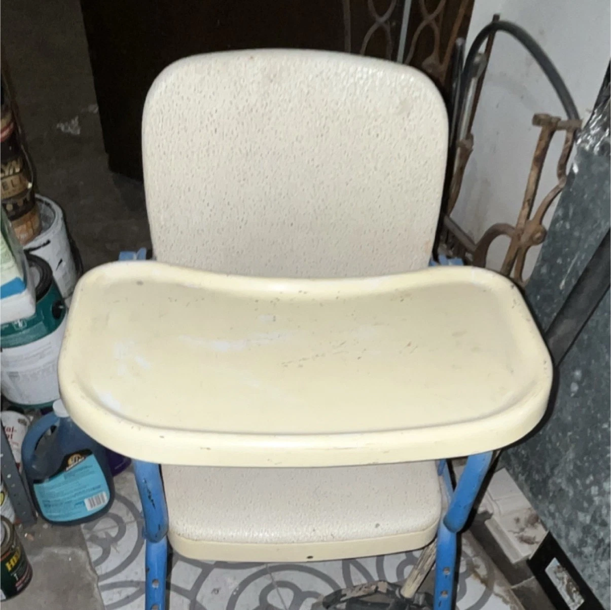 Cream Blue Metal Baby High Chair with Removable Tray