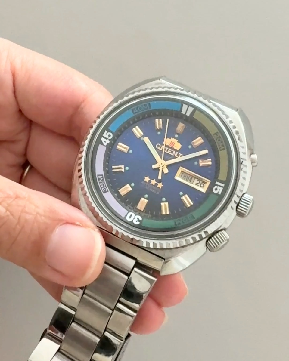 Orient Crystal 3 Star Blue Dial 21J Automatic Day Date Men's Watch