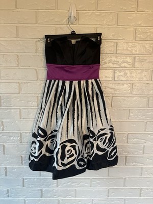 NWT Teeze Me Strapless Party Dress Size 5 Black White Purple Sash Hannah Montana