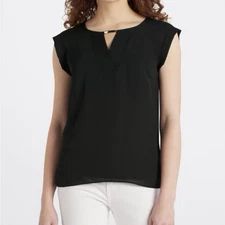 New FORTUNE + IVY Catenia Hardware Detail Blouse Black Mixed Fabric Women’s Sz S