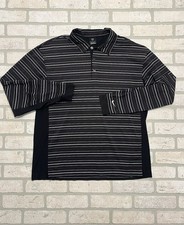 Nike Golf Long Sleeve Black Polo Shirt Dri-Fit UV Striped Athletic Mens Large