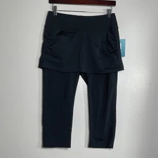 COOLIBAR Shorebreak Skirted Swim Capris Medium Black NEW Modest Beach UPF 50+