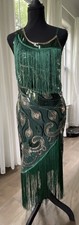 1920s Gatsby Flapper Dress Green Sequin Fringe Beaded Art Deco Evening
