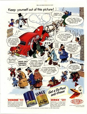 DuPont ZERONE ZEREX Anti-Freeze Vintage Magazine Ad 1950s Cartoon Art AD021