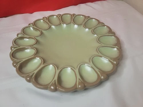 Vtg Frankoma 819 Pottery Deviled Egg Plate Platter Tray 16-Egg Plainsman Green