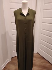Sleeveless Wide-Leg Collared Button Front Olive Jumpsuit Size M