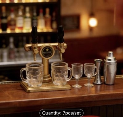 7pcs Set 1:12 Scale Dollhouse Miniatures Beer Cup Shaker Beer Tap Bar