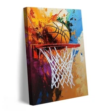 Basketball Art Canvas Vibrant Colors Dynamic Home Decor Wall Painting