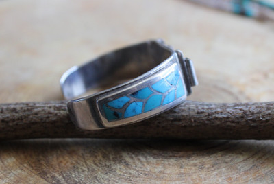 Small Turquoise & Sterling Silver Cuff WATCH BAND by B.K. Ben Kallestewa Zuni