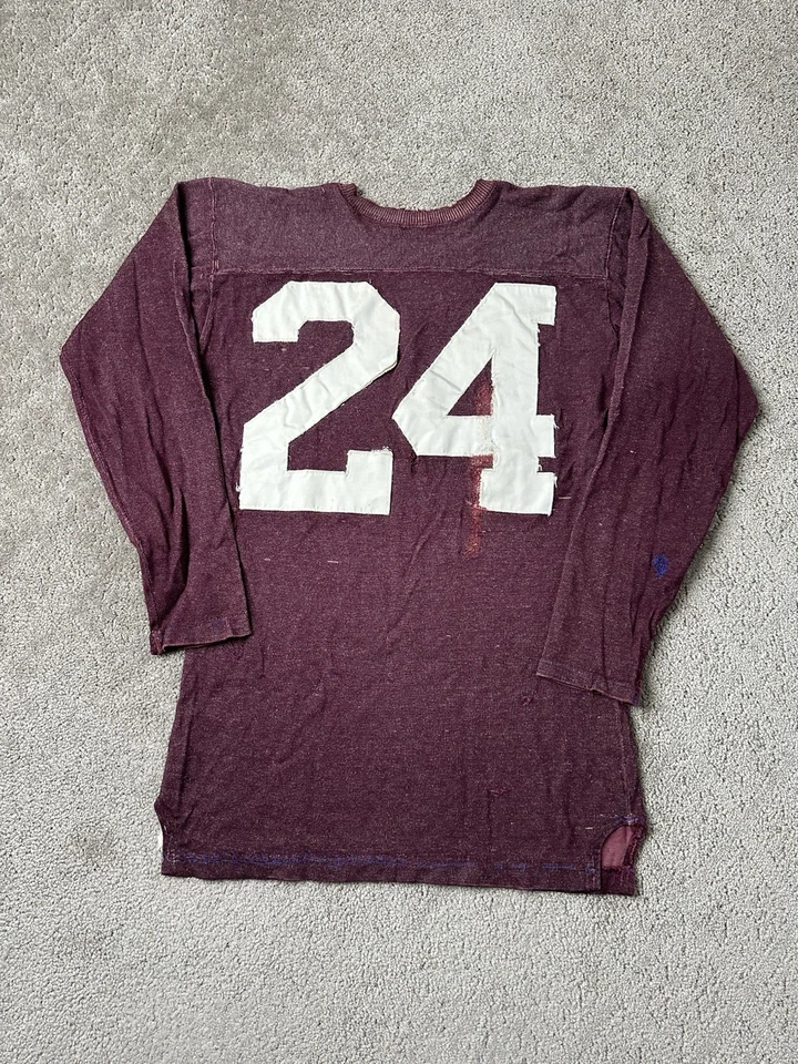 Camiseta deportiva Champion #24 granate manga larga vintage rara de los años 50, talla M Foto 2 de 4