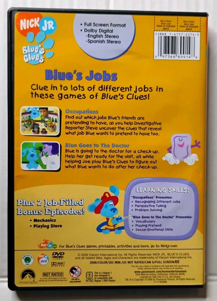 Blue's Clues Blue's Jobs DVD Good Condition, Nick Jr. Box Shipped - Image 2 of 4