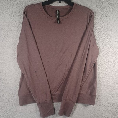 Lukka Luk Womens Purplish Brown Long Sleeve Top Size Medium Round Neck Stretch