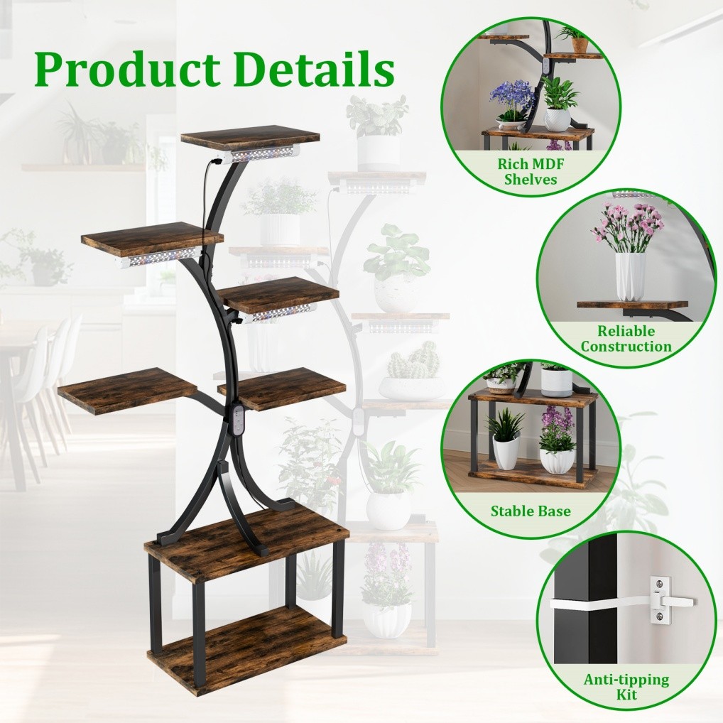 Heavy Duty Plant Stand Indoor with Grow Lights Tall Plant Shelf Tree-Shaped Rack