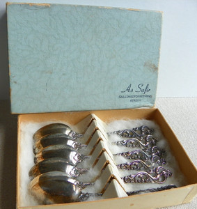 Set Brodrene Lohne 830 Silver Demitasse Spoons - Dobbel Rokokko pattern - Norway