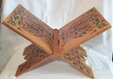 Vintage Hand Carved +Painted Wood Folding Bible/Book Display Holder Wooden Stand