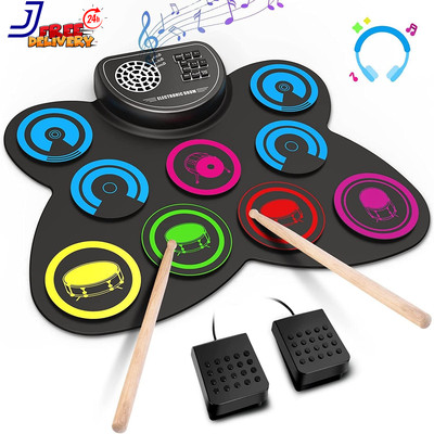 Electronic Drum Set 9 Pads Roll Up Drum Pad Electric Drum Set with Headphone