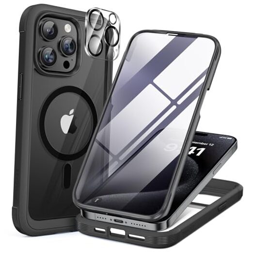 Magnetic for iPhone 15 Pro Case [Compatible with MagSafe] Full Magnetic Black