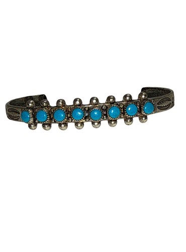 Vintage 925 Silver Bracelet Turquoise Beaded Bangle Cuff Small Child Size - Bild 2 von 7