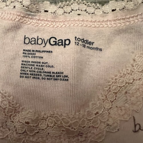 Baby Gap Tank Top Baby size 12 18M Pink Cotton Ballet All Over Print Lace Trim - Picture 5 of 7