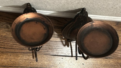 VTG Colonial Metal TOLEWARE WALL SCONCES CANDLE HOLDERS MCM - Bild 7 von 8