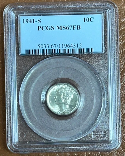 1941 S 10c Mercury Dime PCGS MS67 FB - FULL BANDS