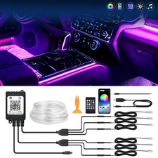 RGB Multi-Color LED Car Interior Light Strip - 6 LEDs Ambient Guide Light Kit US