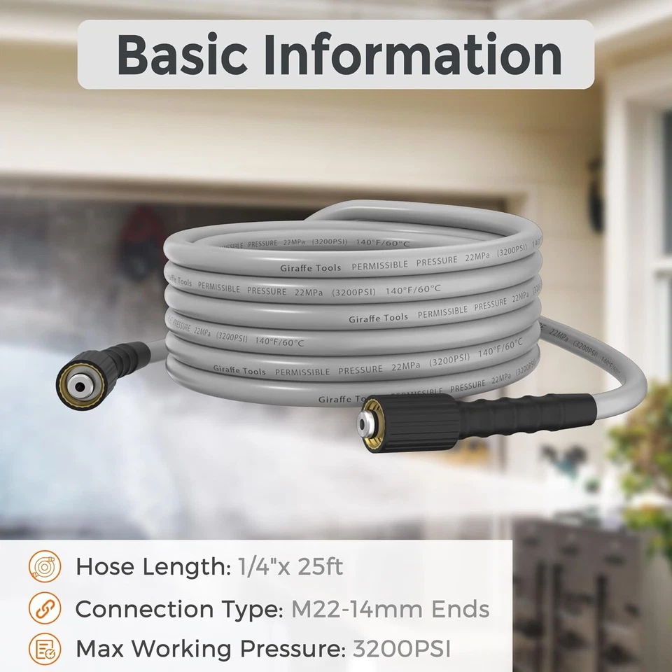 Giraffe Tools Pressure Washer Hose 25/50/100FT X 1/4" Power Washer Hose 3200 PSI - Image 3 of 4