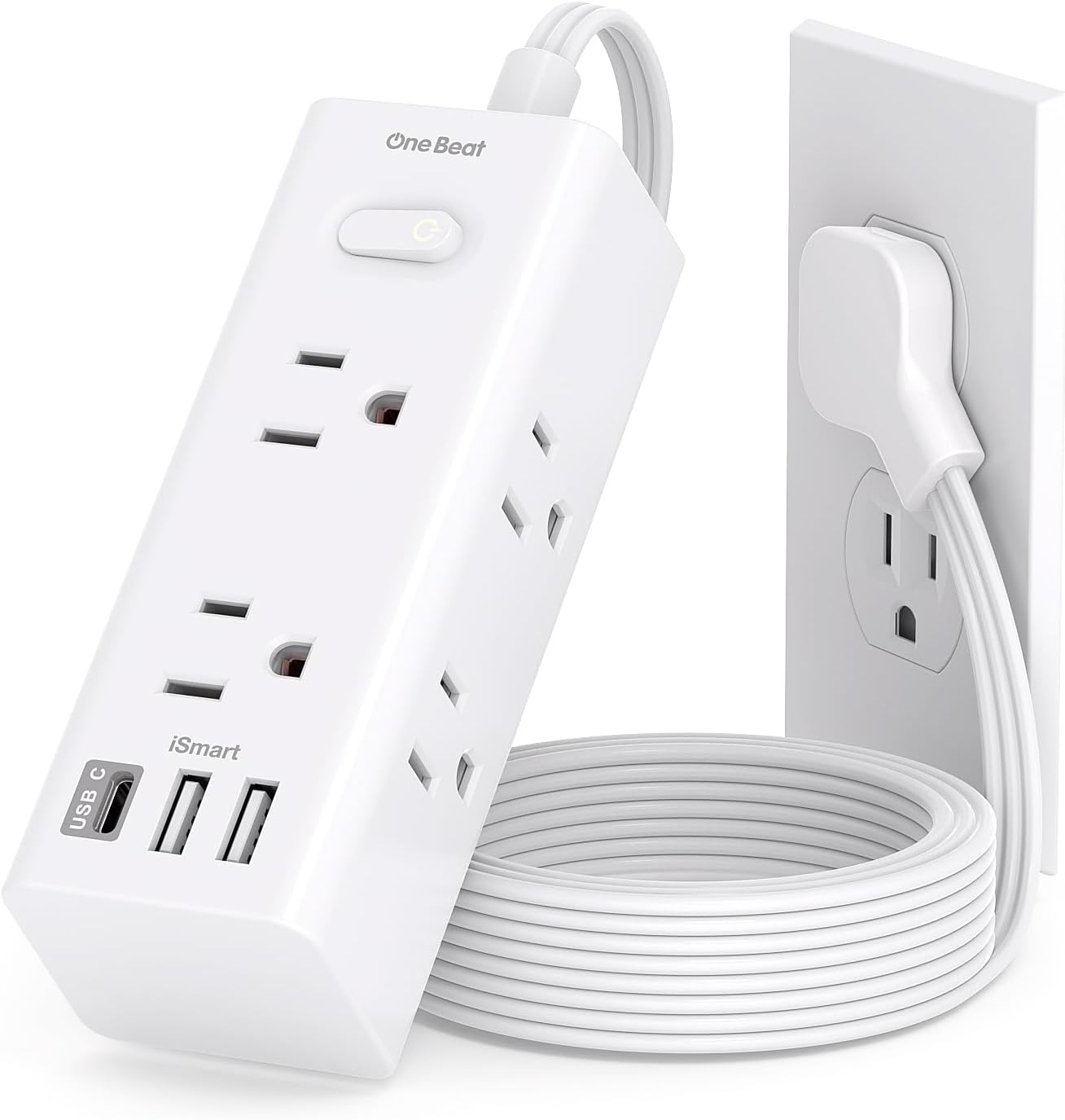 5Ft Extension Cord with Multiple Outlets, Flat Plug Power Strip Surge Protector-image