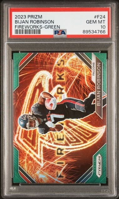 2023 Panini Green Wave Prizm Fireworks Bijan Robinson Falcons RC Rookie PSA 10