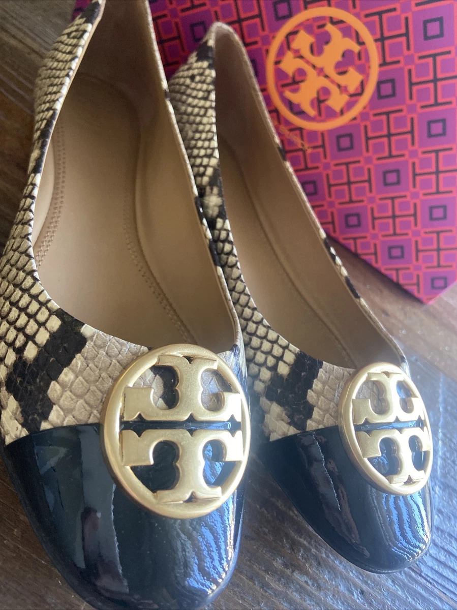 Tory Burch 268 CHELSEA Cap Toe Ballet Flat 7 M Stamped Snakeskin