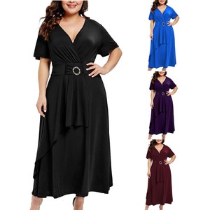 Women Formal V Neck Sashes Bandage Casual Long Maxi Midi Dress