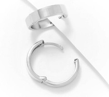 3/4" Flat Edge Huggie Hoop Earrings Solid Real 14K White Gold Great Gift QVC