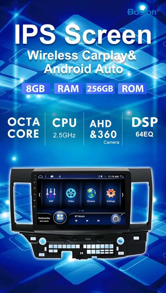 Für Mitsubishi Lancer 2008-2017 10.1" Autoradio Android 14 GPS Navi CarPlay 256G - Bild 3 von 4