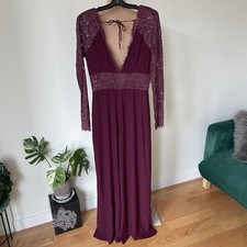 Lovers Friends Justine Burgundy Long Sleeve Lace Inset Open Back Jumpsuit Sz M