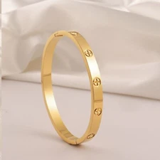 Cross Stainless Steel Bangle with Gold Plating + Travel Jewelry Box Gift!