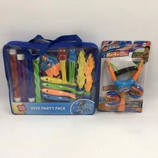Lot of 2 Swimming Pool Play Items: 13 Piece Dive Party Pack + Nerf Sling N Soak