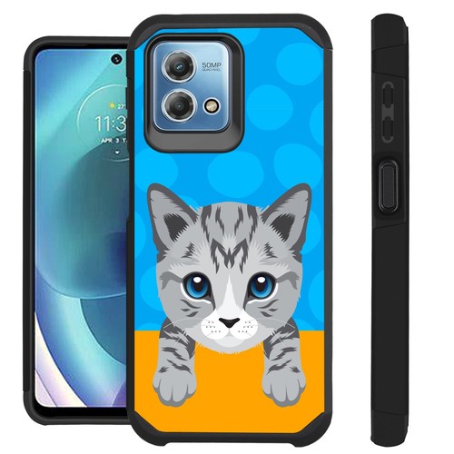 FUSION Case For Motorola Moto G Stylus 5G 2023 Hybrid Cover CUTE CAT GRAY STRIPE