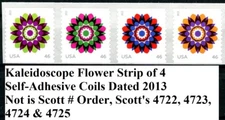 Kaleidoscope Flowers Strip of 4 Not in Scott Order MNH Sc 4722 4723 4724 & 4725