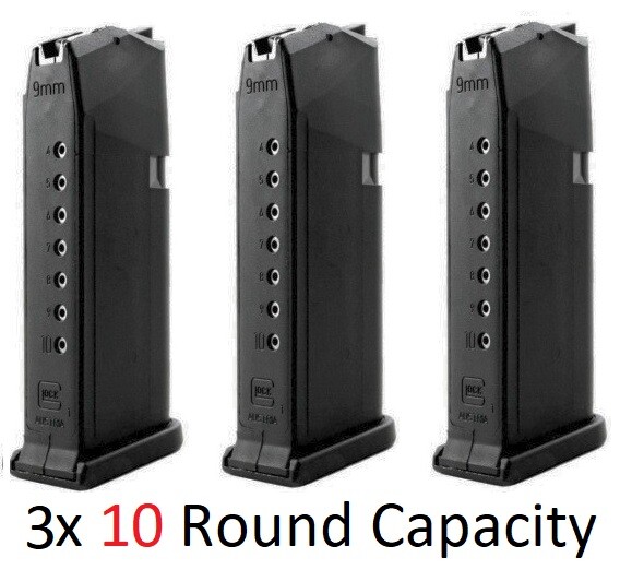 Glock 19 9-mm 10 Round Capacity Pistol Mag-azine 3-pack G19 OEM