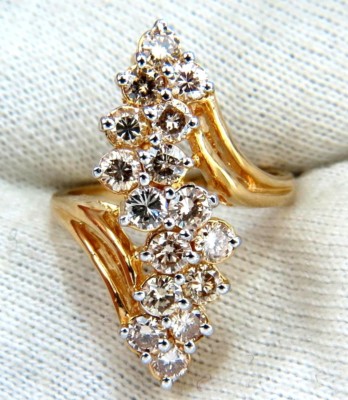 Cocktail Prime Cluster-Ring 2,00 kt natürliche hellbraune Diamanten rund 14 kt * v