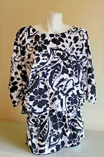 New Anne Cole Island Time Kangaroo Pouch Caftan Cover up, Black White Flowers