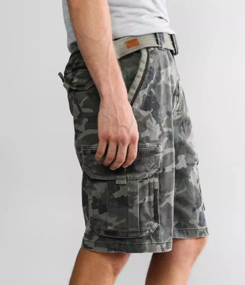 Pantalones Cortos Affliction Para Hombre Premium "STRIKE CARGO" Verde Camuflaje con Cinturón Nuevos con Etiquetas Foto 3 de 4
