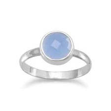 Sterling Silver Faceted Blue Chalcedony Ring, 8mm, .925 Silver
