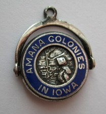 VTG Sterling Enamel MANA COLONIES~IOWA Spinner Silver Bracelet Charm