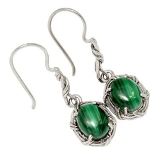 Natural Malachite - Congo 925 Sterling Silver Earrings Jewelry ALLE-18824