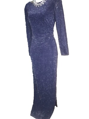 Beautiful ❤Sparkly Silver Blue Maxi evening Party Wallis Dress size 16 P  Ball UK