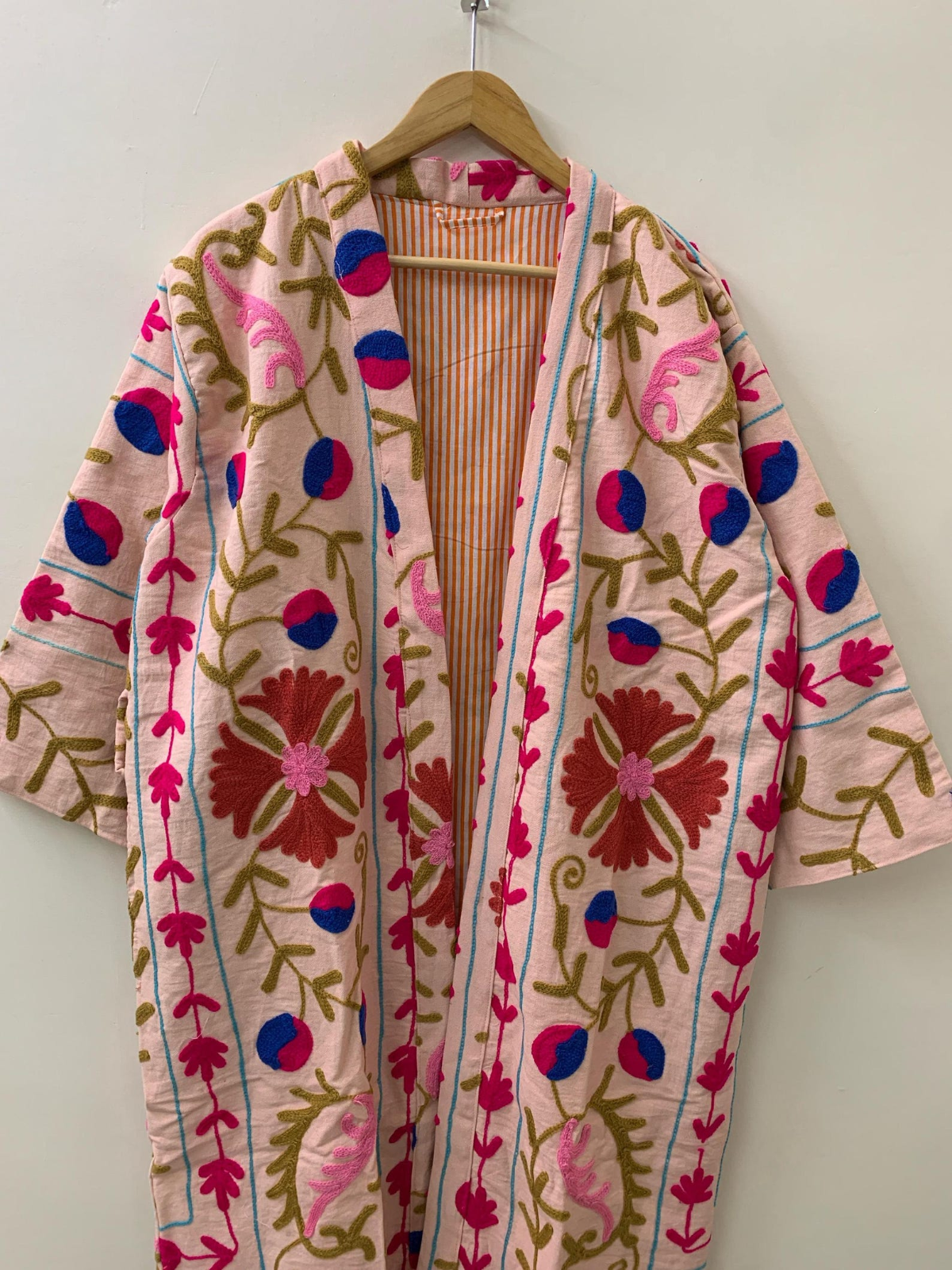 Hand Embroidery Wrap Kimono Long Robe | Cotton Robe | Unisex Sleepwear